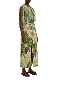 MEDIA OFF LINE_Robe longue à franges Tropical Forest en lin - Vert