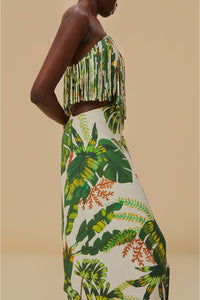 MEDIA OFF LINE_Robe longue à franges Tropical Forest en lin - Vert