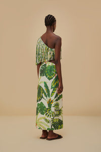 MEDIA OFF LINE_Robe longue à franges Tropical Forest en lin - Vert