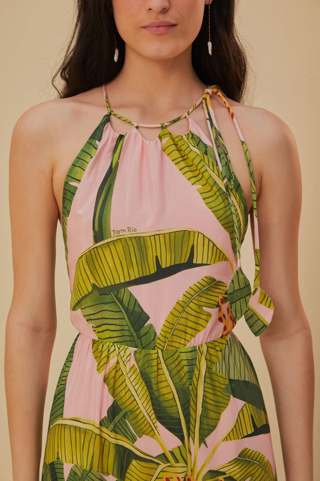 Banana Leaves cotton strapless maxi dress - Pink