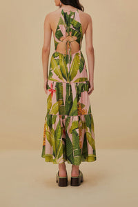 Banana Leaves cotton strapless maxi dress - Pink