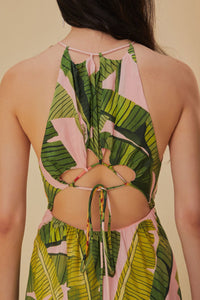 Banana Leaves cotton strapless maxi dress - Pink