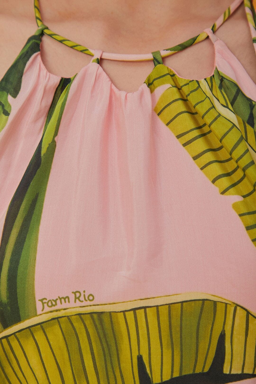 Banana Leaves cotton strapless maxi dress - Pink