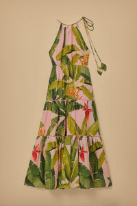 Banana Leaves cotton strapless maxi dress - Pink