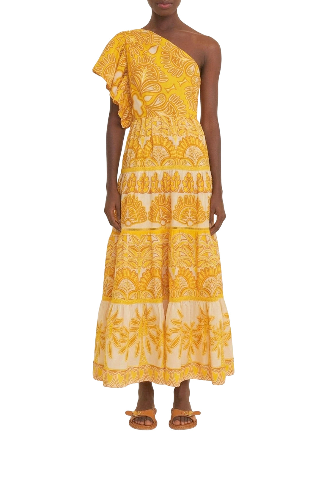 Robe longue asymétrique Ainika en coton mélangé - Jaune