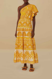 Robe longue asymétrique Ainika en coton mélangé - Jaune
