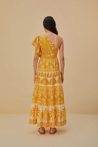 Robe longue asymétrique Ainika en coton mélangé - Jaune