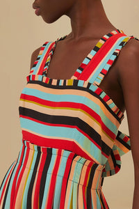 Robe midi à rayures en lin - Multicolore