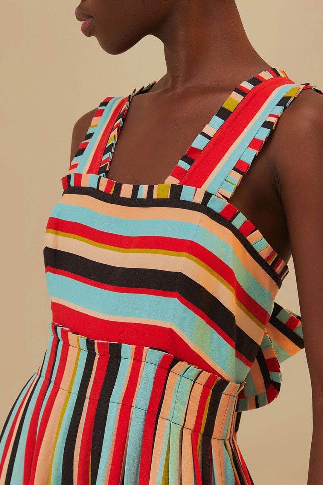Robe midi à rayures en lin - Multicolore