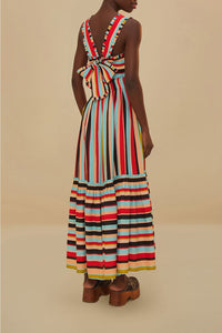 Robe midi à rayures en lin - Multicolore