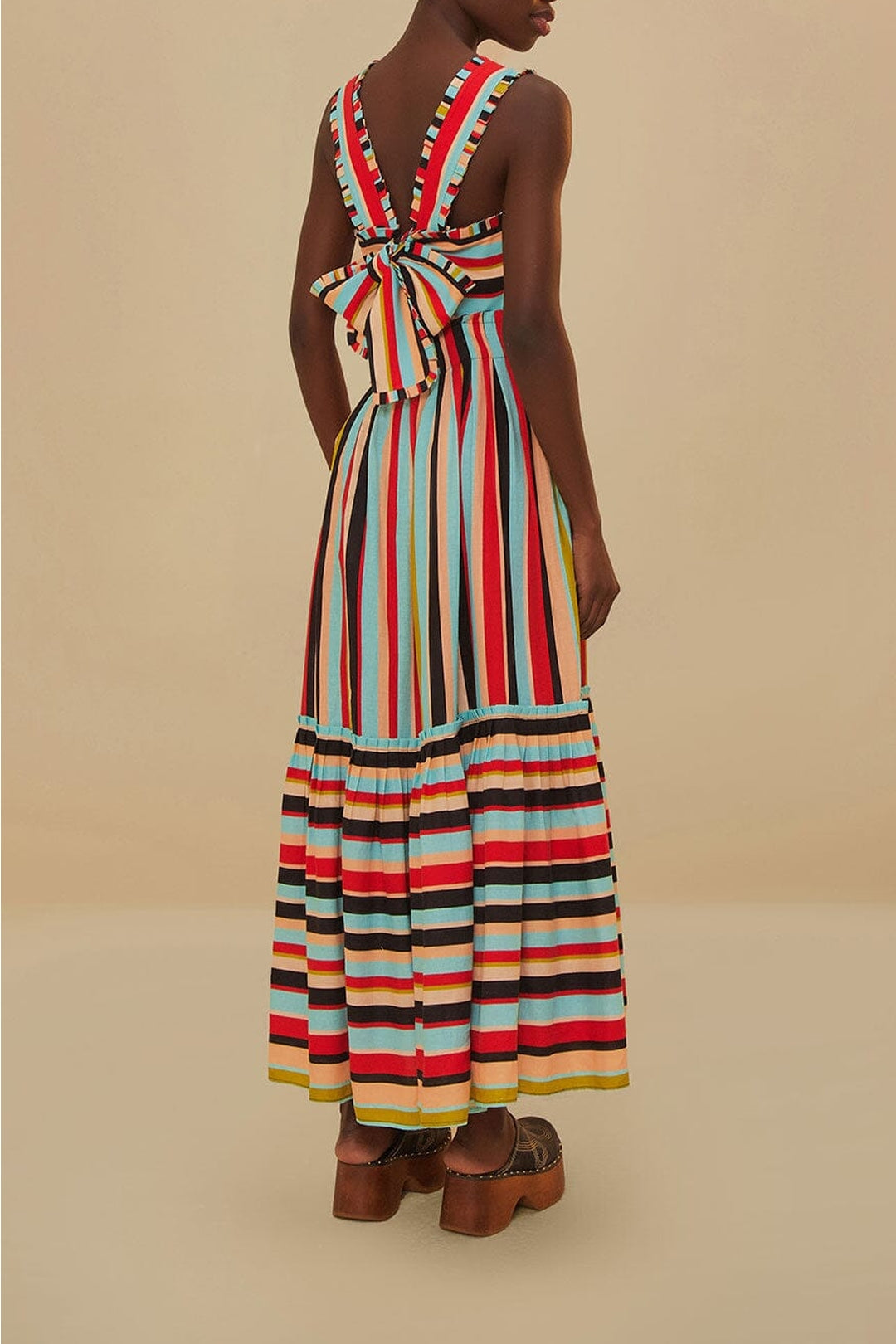Robe midi à rayures en lin - Multicolore