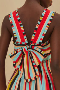 Robe midi à rayures en lin - Multicolore