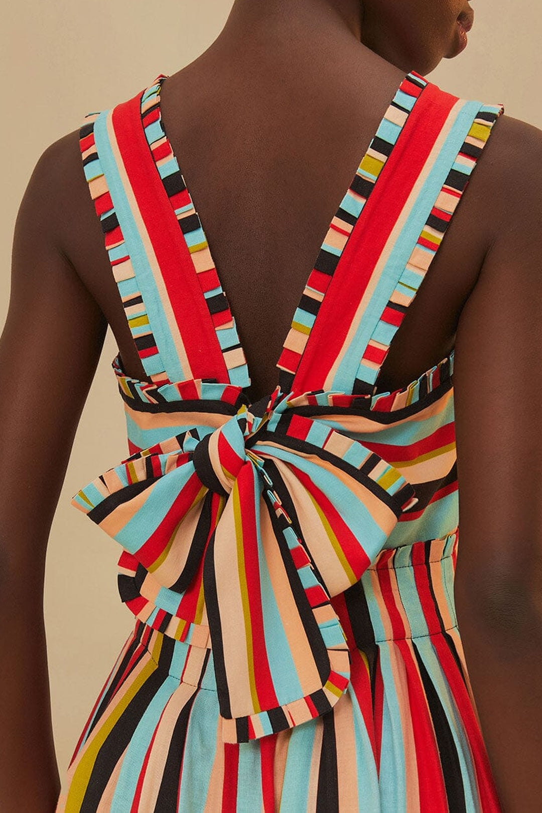 Robe midi à rayures en lin - Multicolore