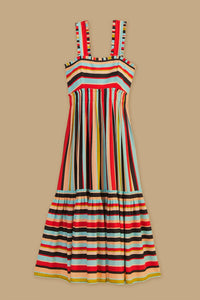 Robe midi à rayures en lin - Multicolore