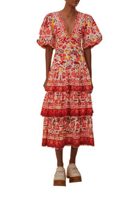 Robe midi à manches courtes - Rouge
