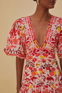 Robe midi à manches courtes - Rouge