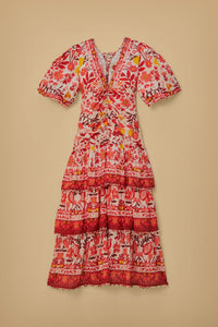 Robe midi à manches courtes - Rouge