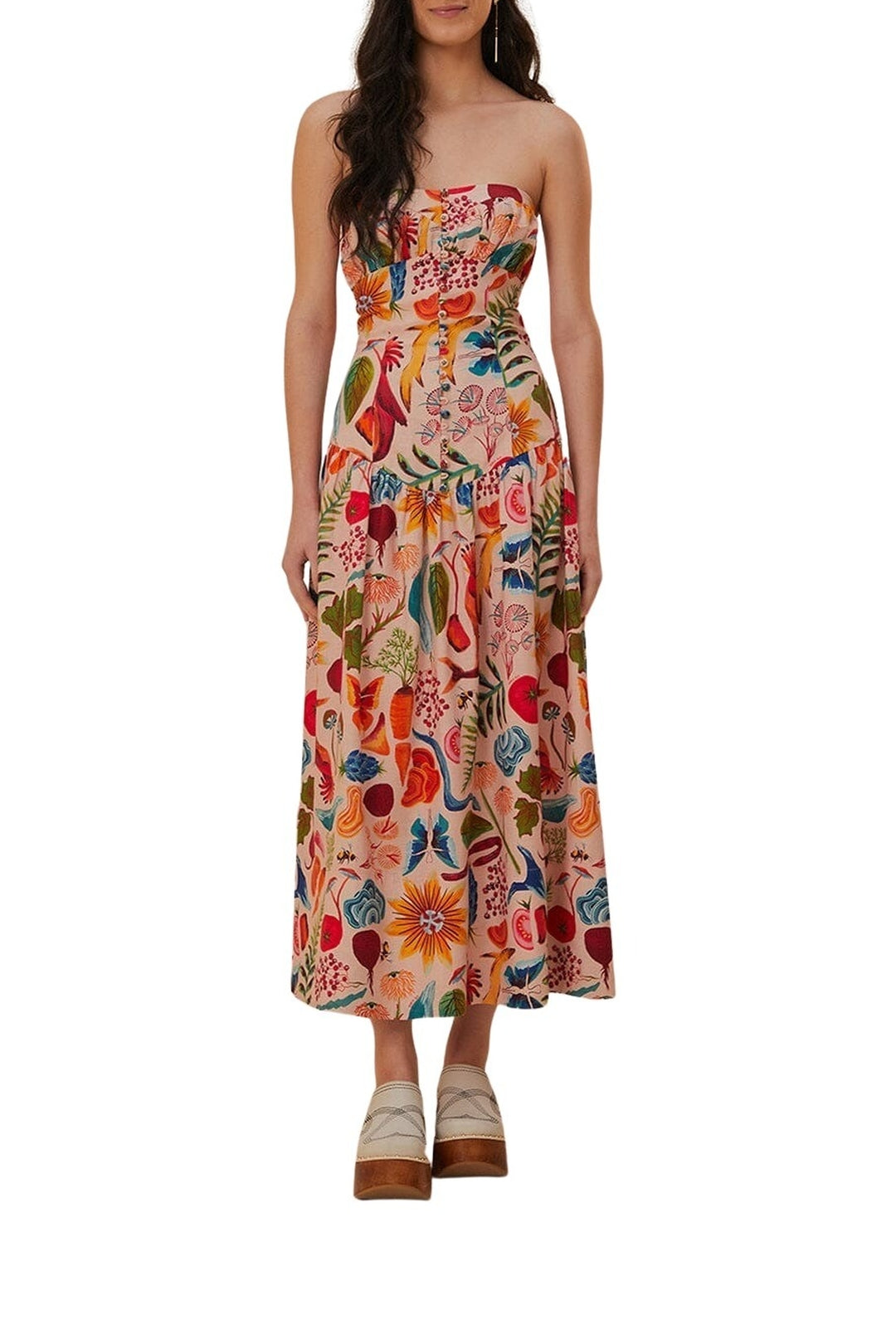 Robe longue Bright Farm en lin - Multicolore
