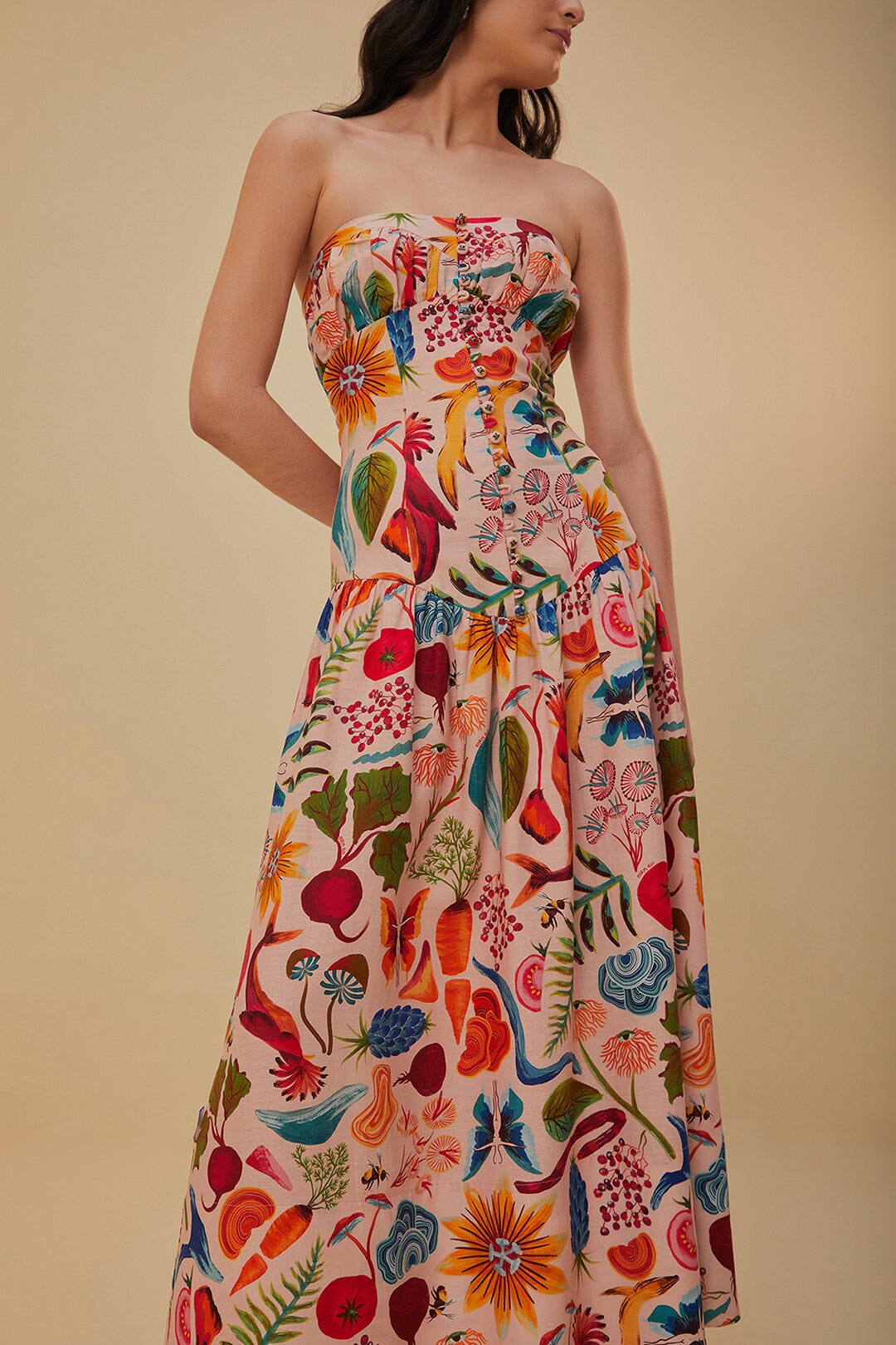 Robe longue Bright Farm en lin - Multicolore