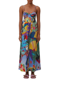 Robe longue Tropical Scenario à bretelles en coton - Multicolore