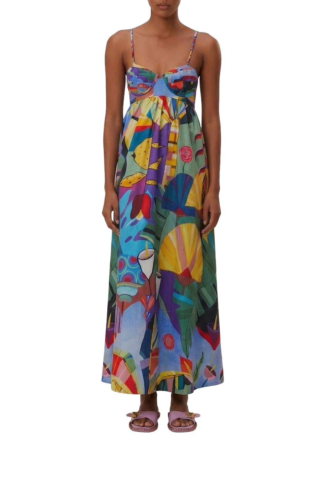 Robe longue Tropical Scenario à bretelles en coton - Multicolore