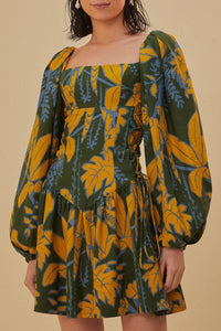 Robe courte à manches longues en lin - Vert