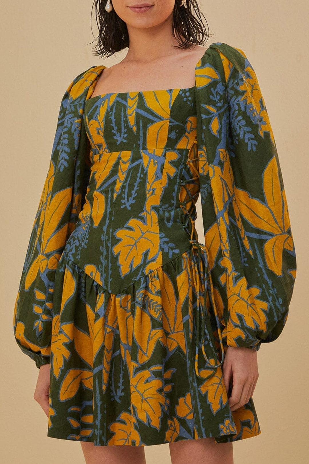 Robe courte à manches longues en lin - Vert