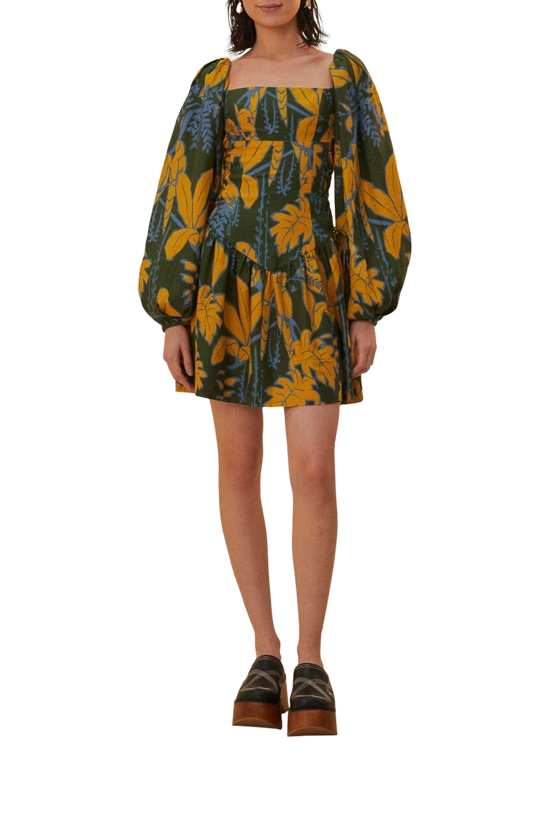 Robe courte à manches longues en lin - Vert