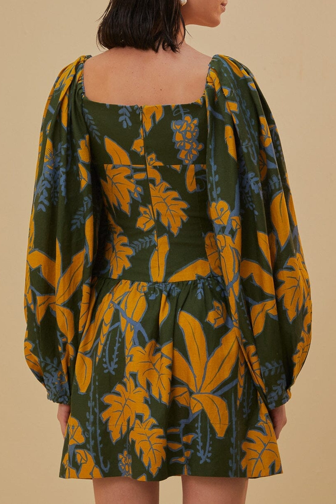 Robe courte à manches longues en lin - Vert