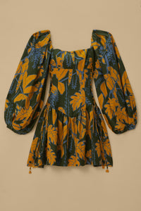 Robe courte à manches longues en lin - Vert