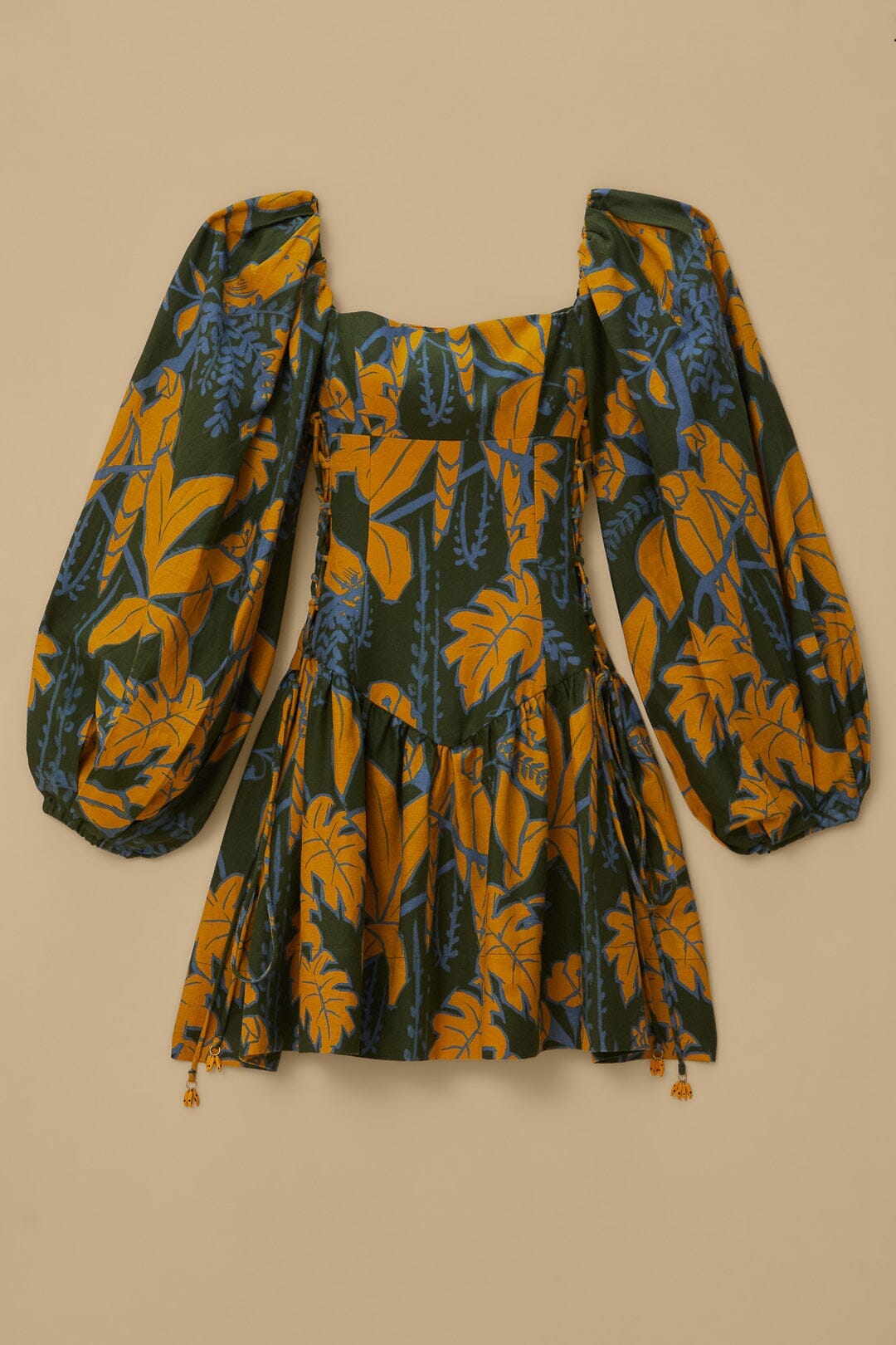 Robe courte à manches longues en lin - Vert
