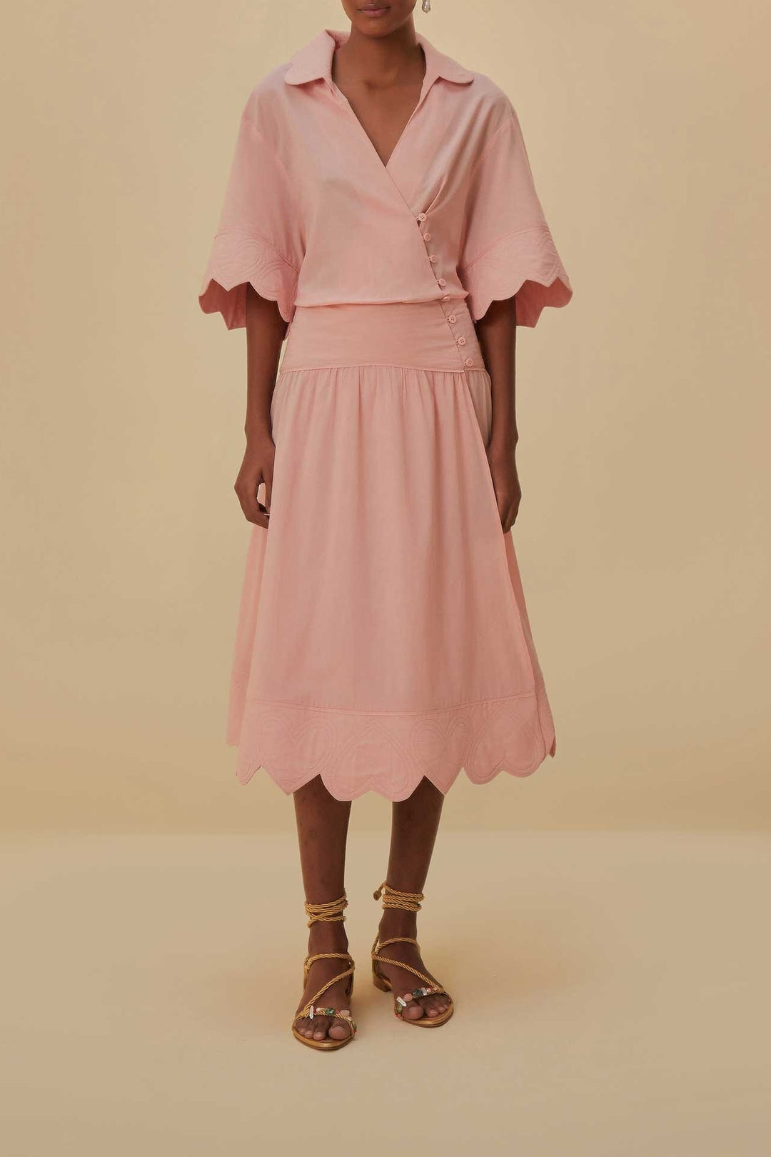 Robe midi Heart à motif en coton - Rose