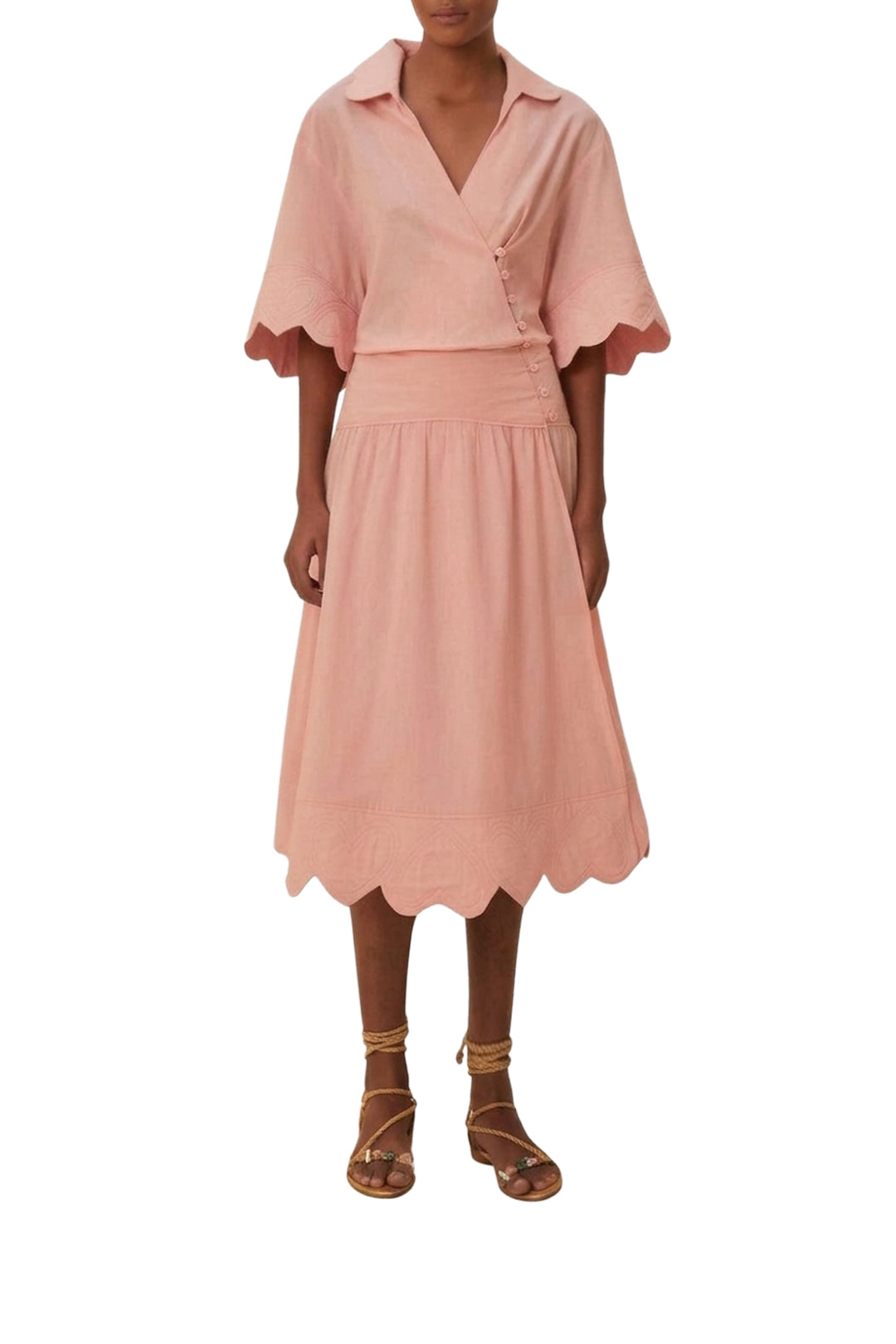 Robe midi Heart à motif en coton - Rose