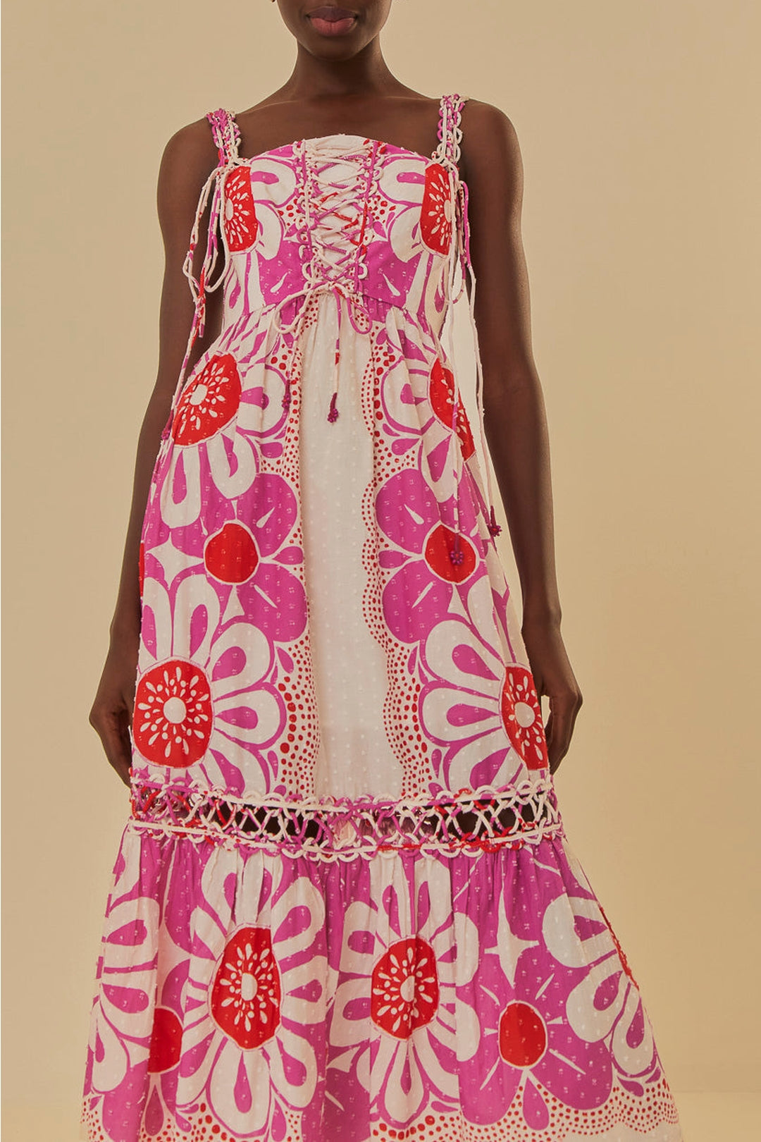 Robe midi Maia à bretelles en coton - Rose