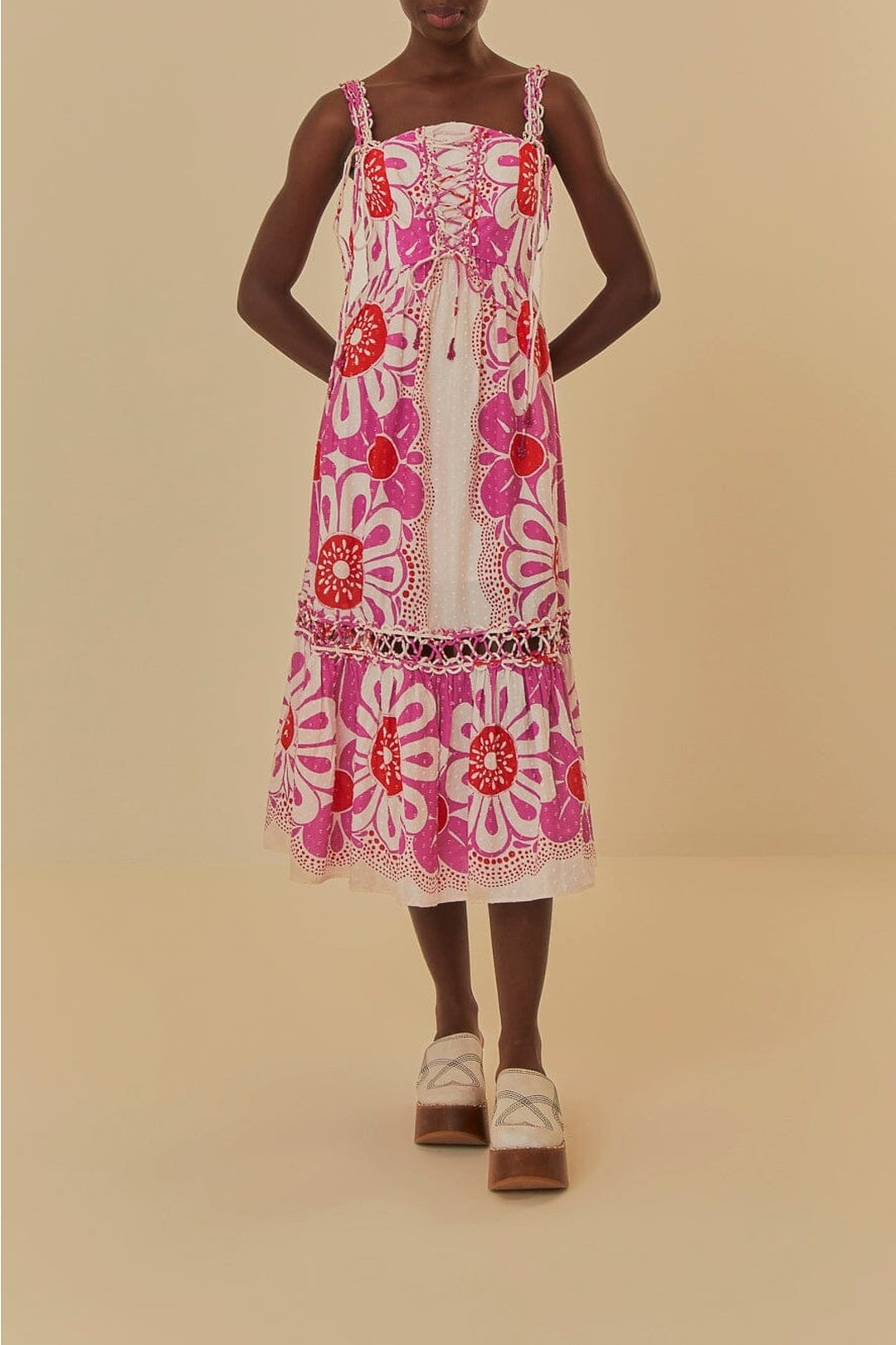 Robe midi Maia à bretelles en coton - Rose