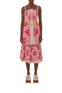 Robe midi Maia à bretelles en coton - Rose