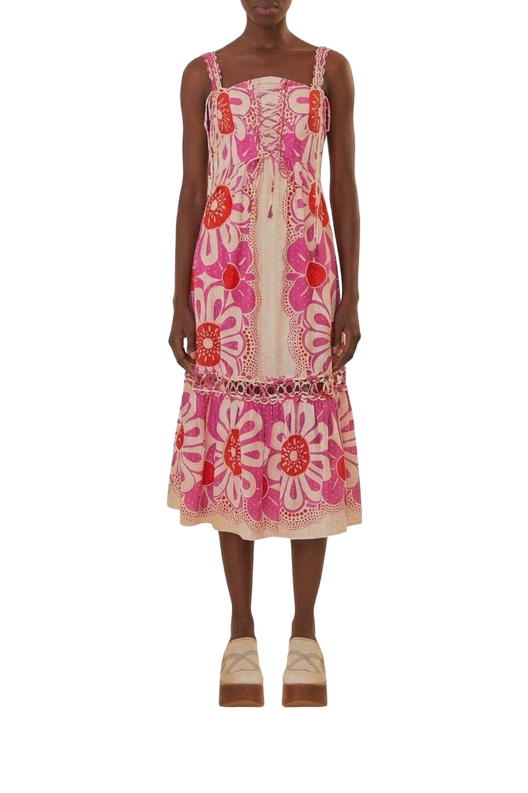 Robe midi Maia à bretelles en coton - Rose