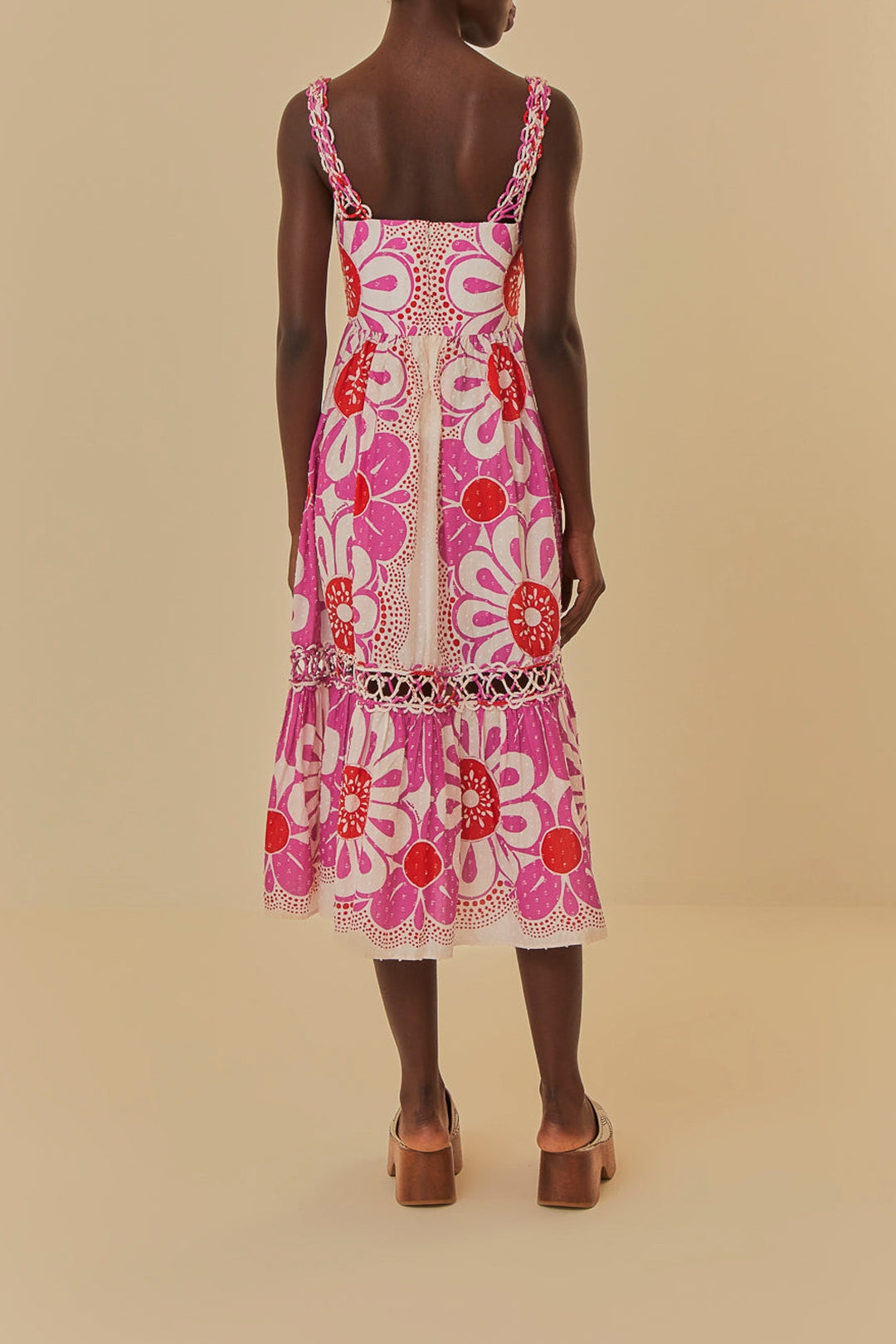 Robe midi Maia à bretelles en coton - Rose