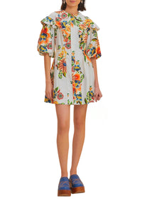 MEDIA OFF LINE_Robe courte Delicate Garden à manches courtes en coton - Blanc