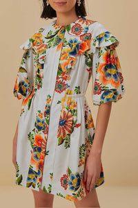 MEDIA OFF LINE_Robe courte Delicate Garden à manches courtes en coton - Blanc