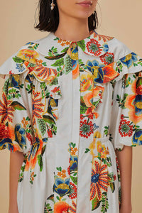 MEDIA OFF LINE_Robe courte Delicate Garden à manches courtes en coton - Blanc
