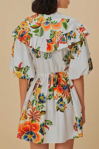 MEDIA OFF LINE_Robe courte Delicate Garden à manches courtes en coton - Blanc