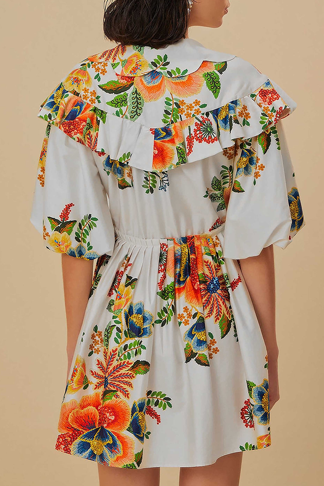 MEDIA OFF LINE_Robe courte Delicate Garden à manches courtes en coton - Blanc