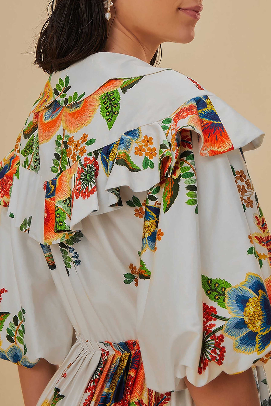 MEDIA OFF LINE_Robe courte Delicate Garden à manches courtes en coton - Blanc
