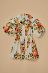 MEDIA OFF LINE_Robe courte Delicate Garden à manches courtes en coton - Blanc