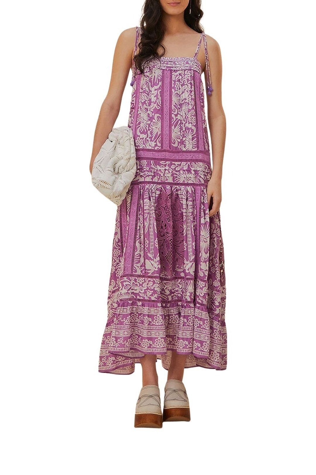 Robe longue Sweet Garden à bretelles en coton - Violet