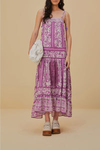 Robe longue Sweet Garden à bretelles en coton - Violet