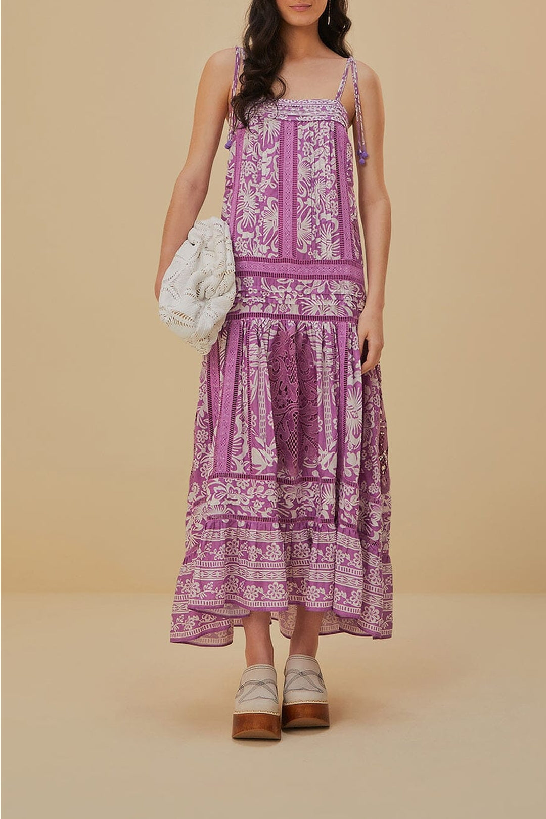 Robe longue Sweet Garden à bretelles en coton - Violet