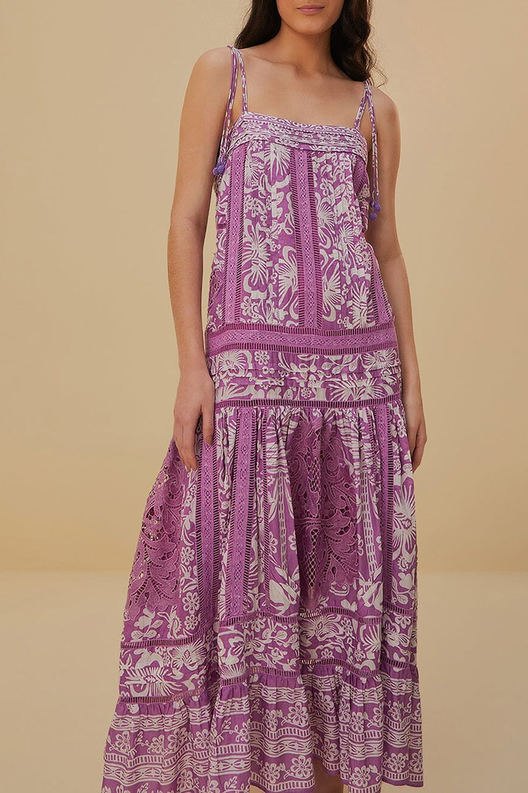 Robe longue Sweet Garden à bretelles en coton - Violet