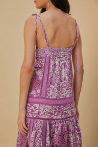Robe longue Sweet Garden à bretelles en coton - Violet